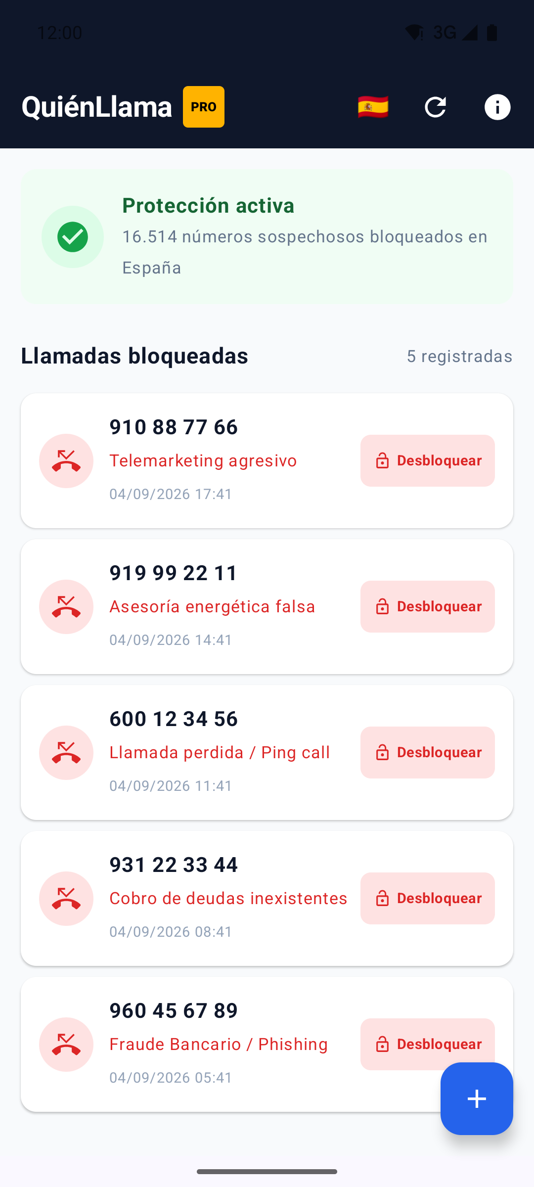 Captura App Quién Llama Argentina Bloqueo de Spam